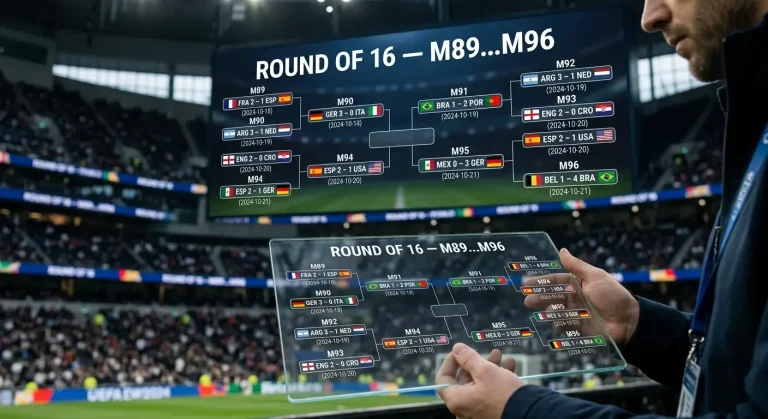 Aachtelsfinal WM 2026: Den Tournei-Baam vum 4. bis 7. Juli
