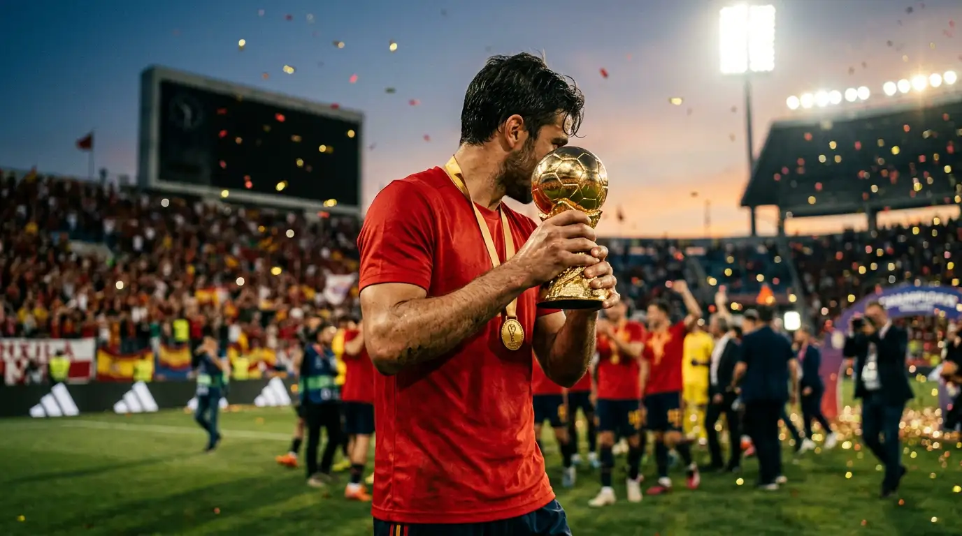 De Rodri mam Golden Ball vun der WM 2026 no der Finall am MetLife Stadium.